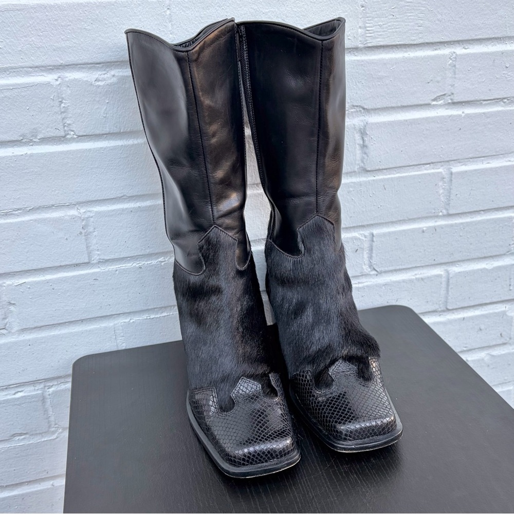 VTG Aquatalia Mixed-Media Leather Snakeskin & Calf Hair Boots, SZ 8 MSRP $695 - Picture 2 of 11